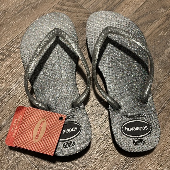 Havaianas Slim Gloss Silver/black Sparkle thong flip flops,summer,pool,beach - Picture 3 of 9